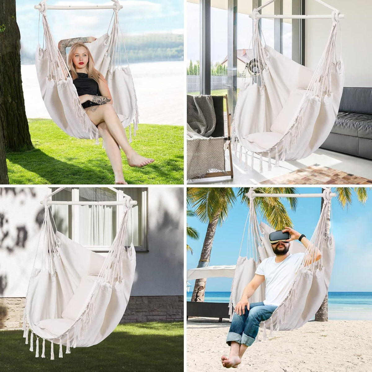 Hängematte Schaukelstuhl mit Kissen – Bequemer Boho-Stuhl für Terrasse & Garten