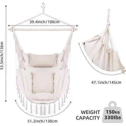 Hängematte Schaukelstuhl mit Kissen – Bequemer Boho-Stuhl für Terrasse & Garten