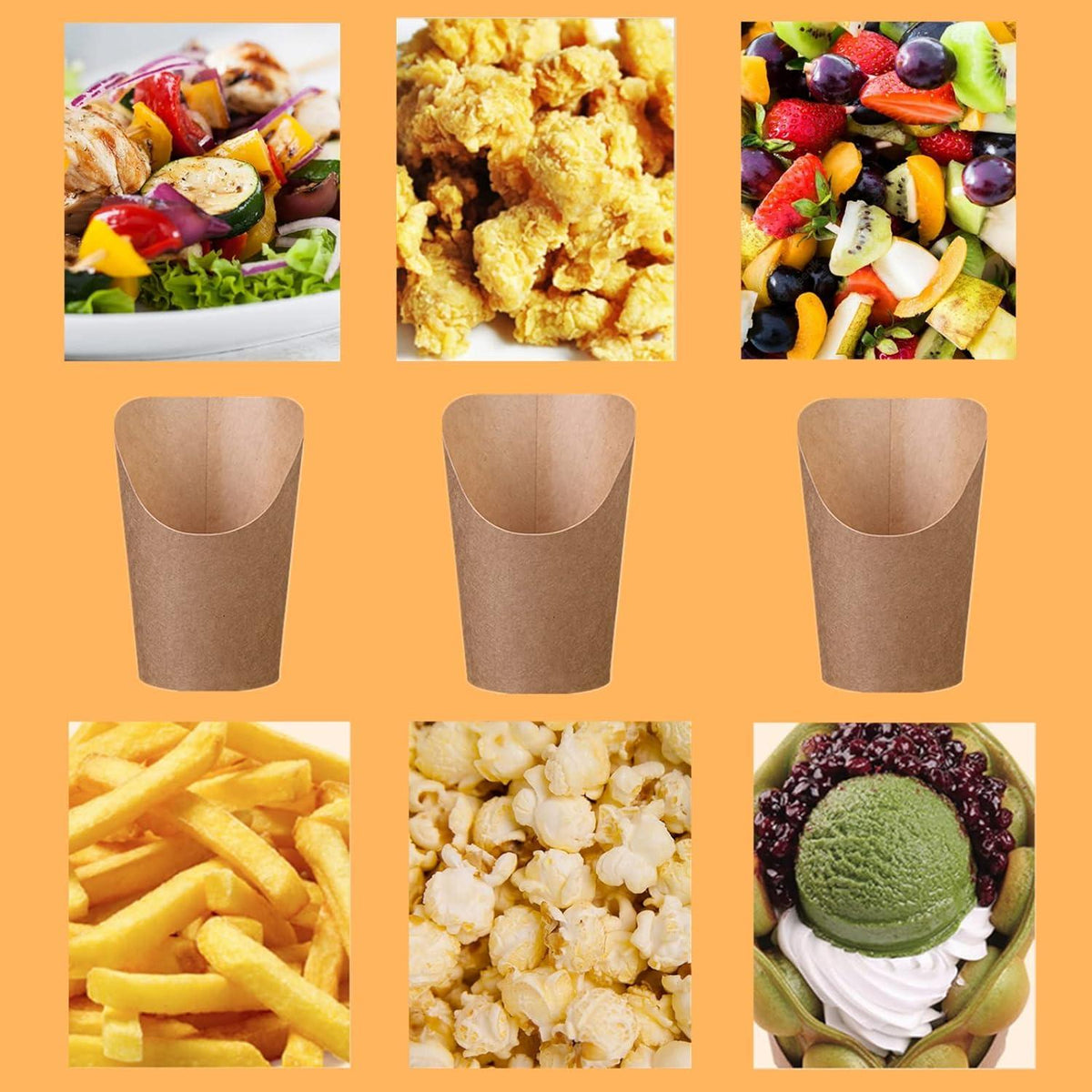 Kraftpapier Pommes Becher 50 Stück 12oz für Partys & Snacks