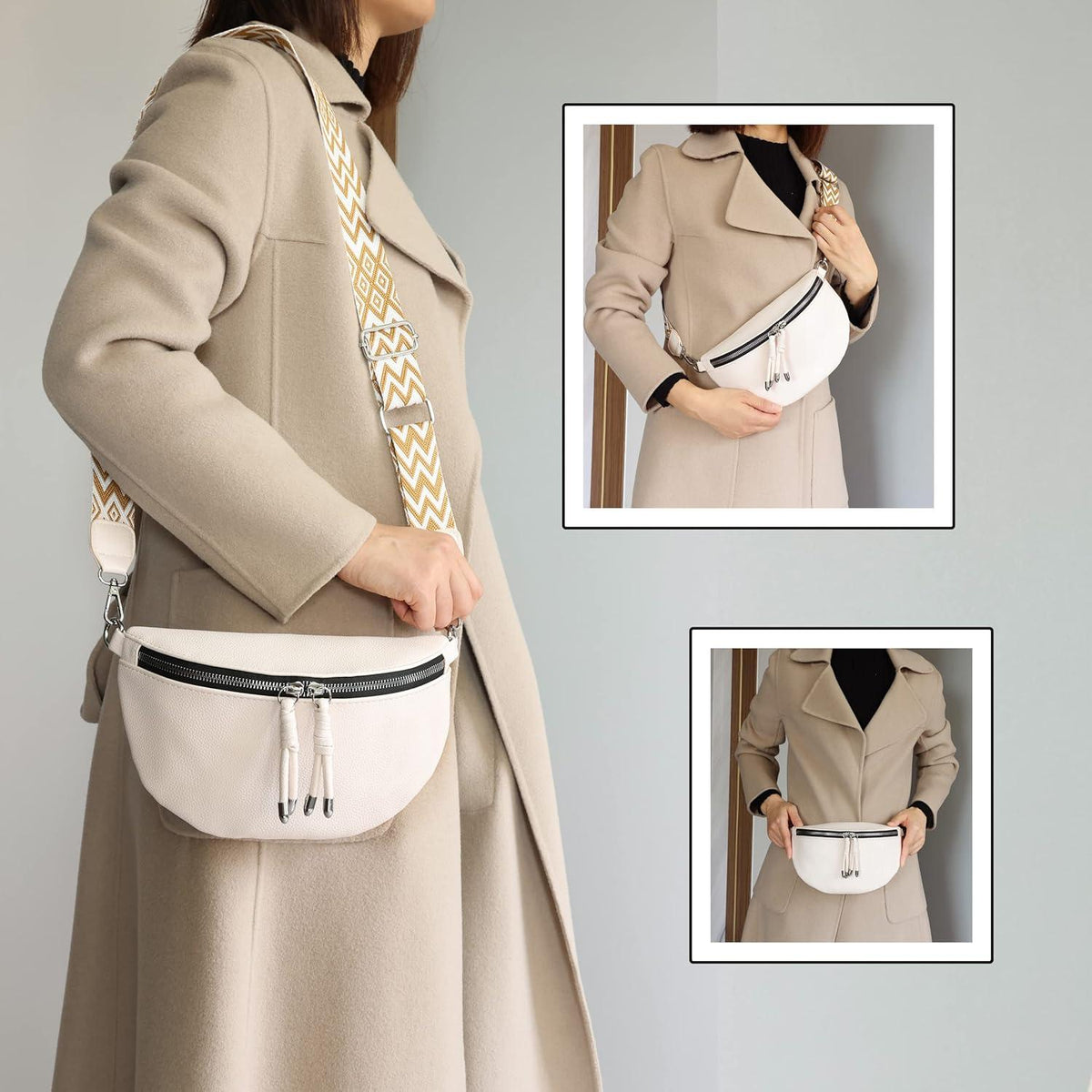 Damen Umhängetasche Crossbody Bag Breiter Gurt Dunkelgrau