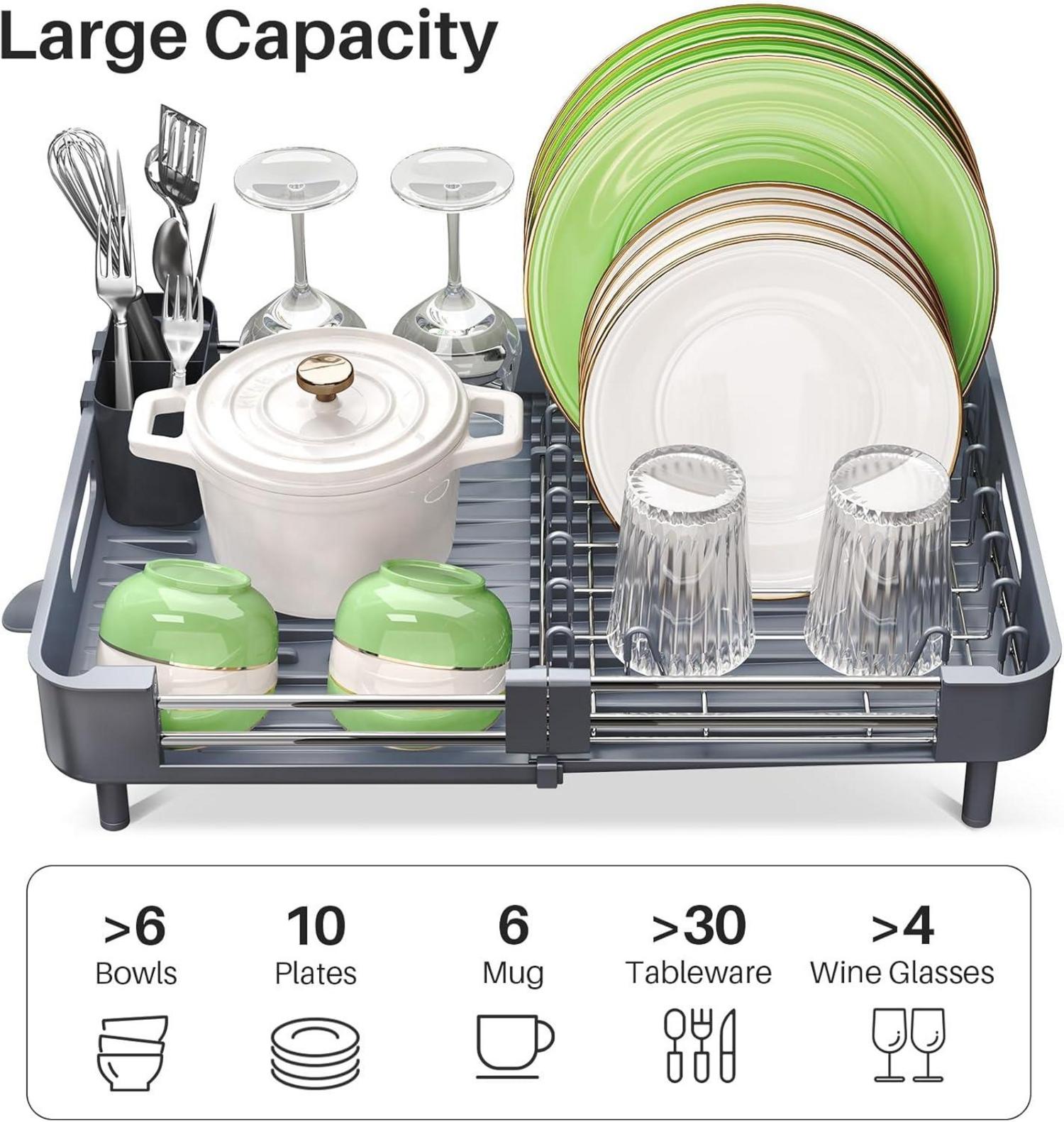 Erweiterbares Abtropfgestell 33,5 - 50 cm Edelstahl Geschirr Organizer Grau