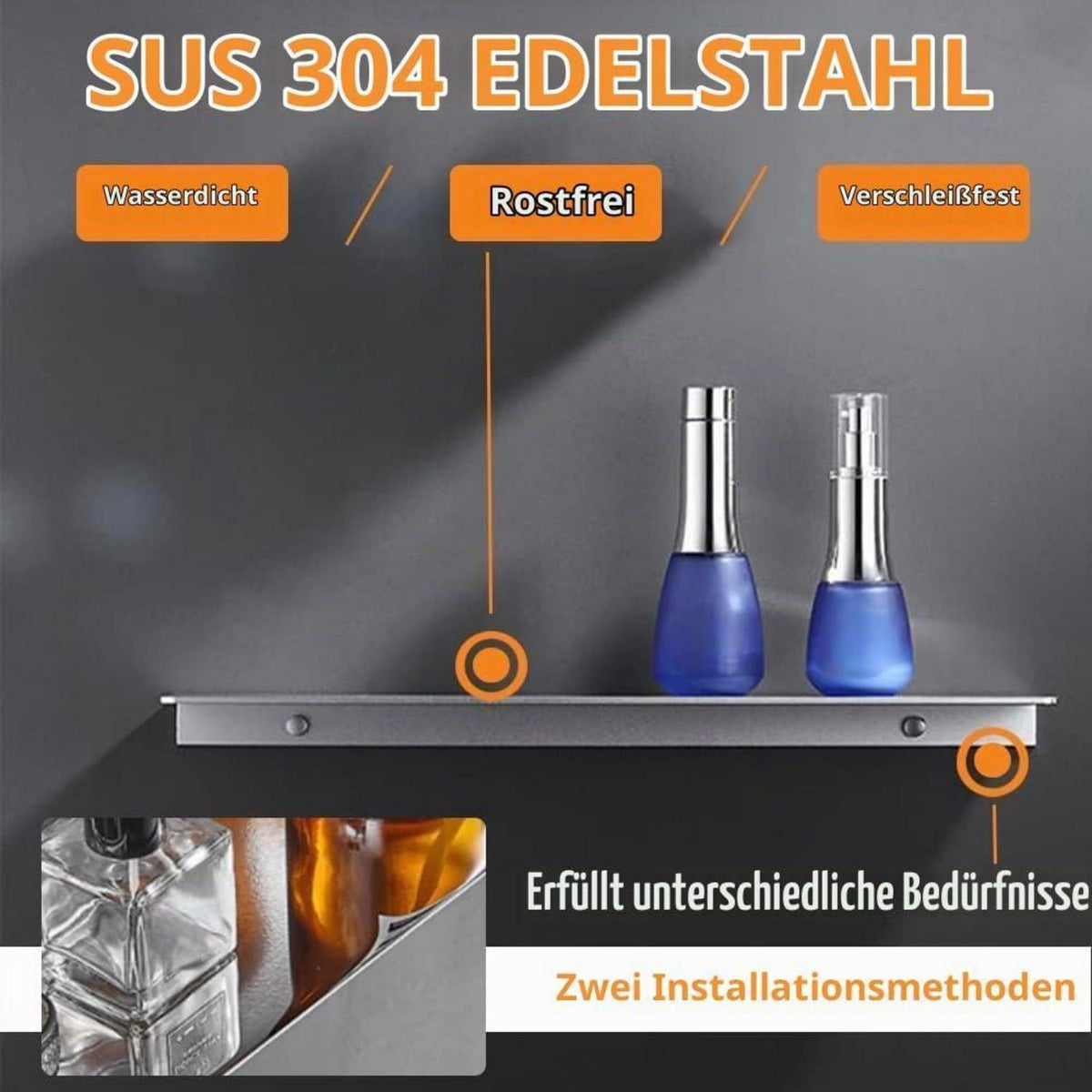 Duschablage Ohne Bohren Edelstahl 30/40cm – Wandregal für Bad & Küche