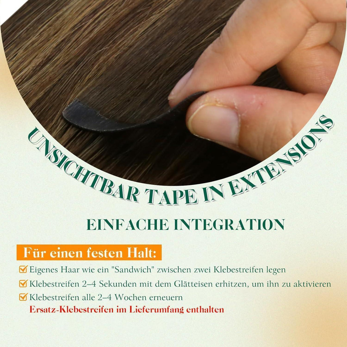 Echthaar Tape Extensions Braun Balayage Ombre 60cm