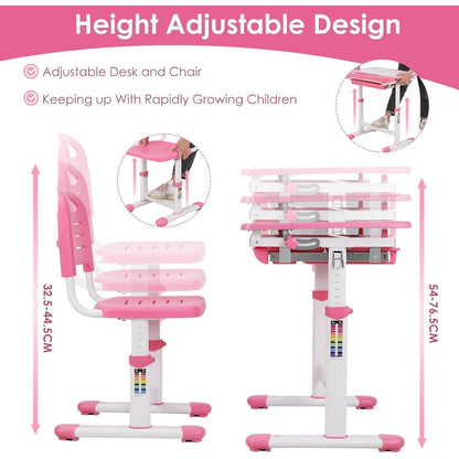 Kinder Schreibtisch Stuhl Set höhenverstellbar neigbar Rosa