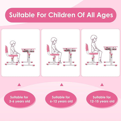 Kinder Schreibtisch Stuhl Set höhenverstellbar neigbar Rosa