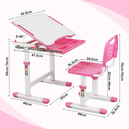 Kinder Schreibtisch Stuhl Set höhenverstellbar neigbar Rosa