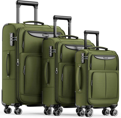 3tlg. Stoffkoffer Set mit TSA-Schloss und 4 Rollen