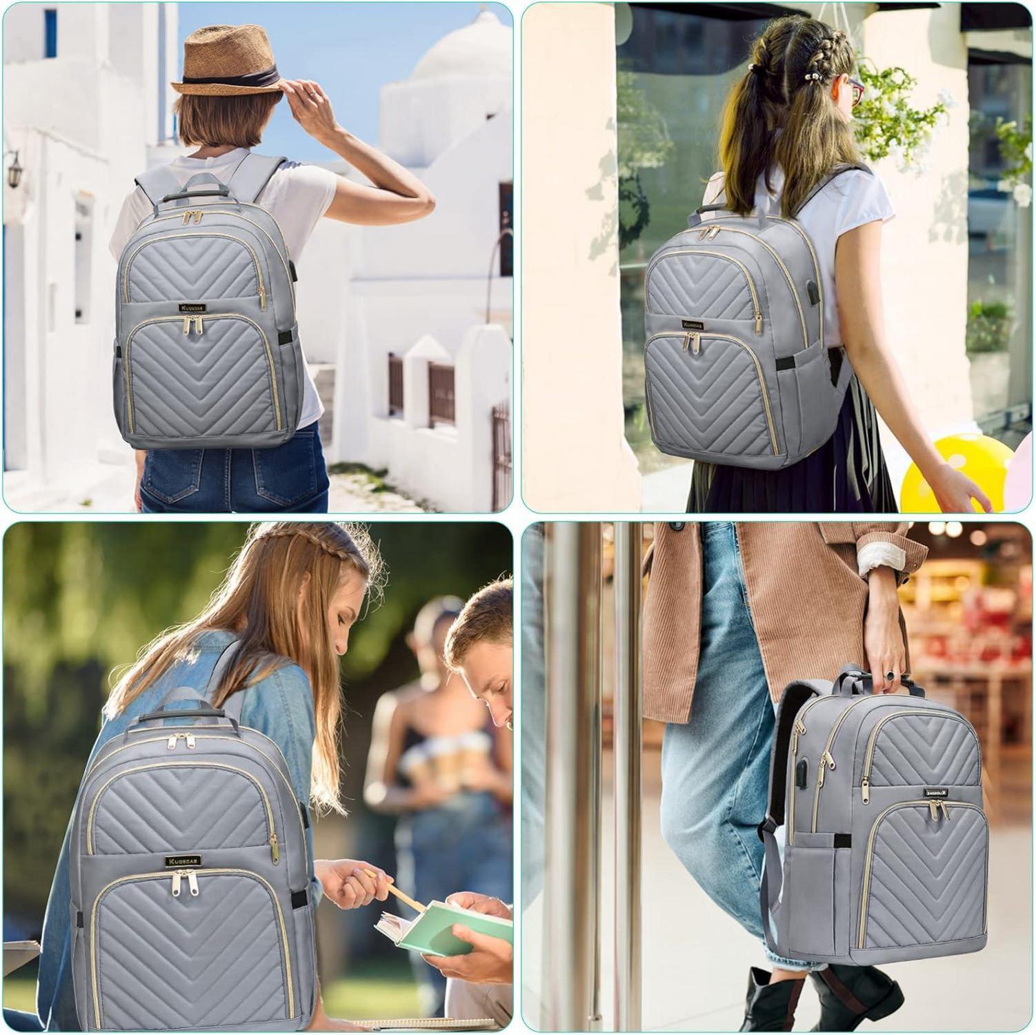 Modern Laptop Rucksack Damen 15.6 Zoll USB Ladeanschluss Grau