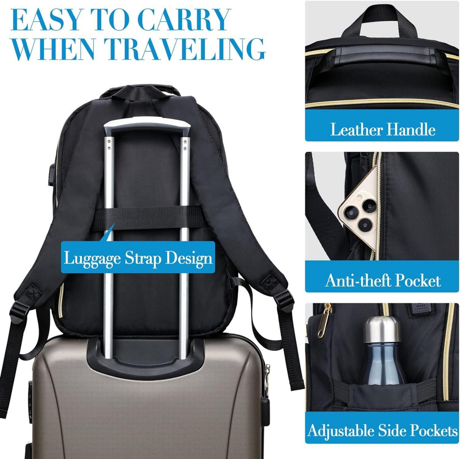 Rucksack Damen 15.6 Zoll USB Ladeanschluss Schwarz Wasserdicht 30-45L