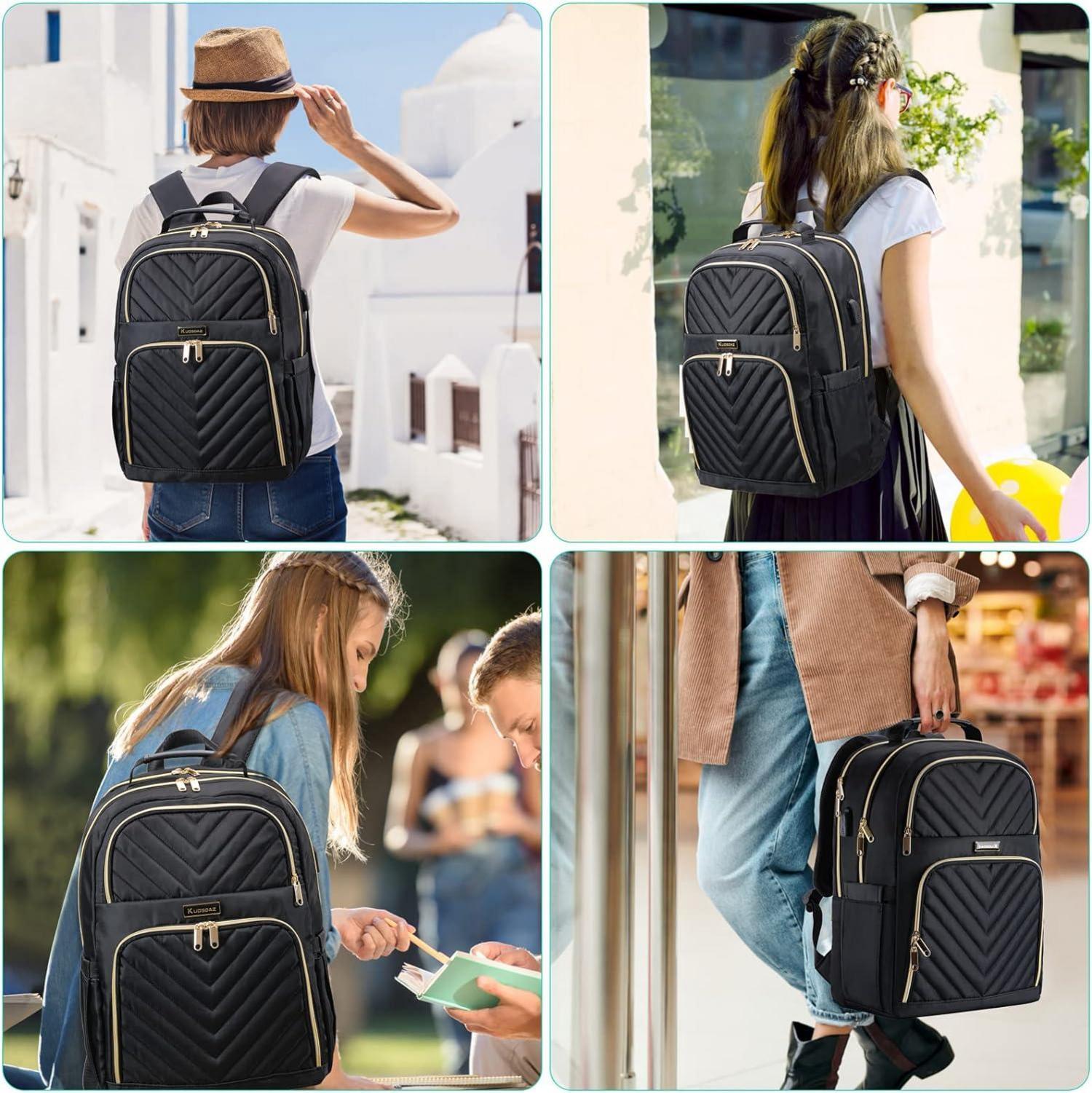 Rucksack Damen 15.6 Zoll USB Ladeanschluss Schwarz Wasserdicht 30-45L