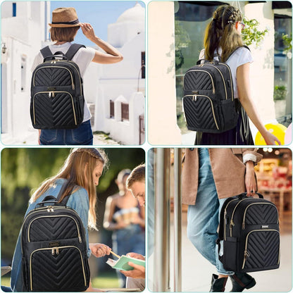 Rucksack Damen 15.6 Zoll USB Ladeanschluss Schwarz Wasserdicht 30-45L