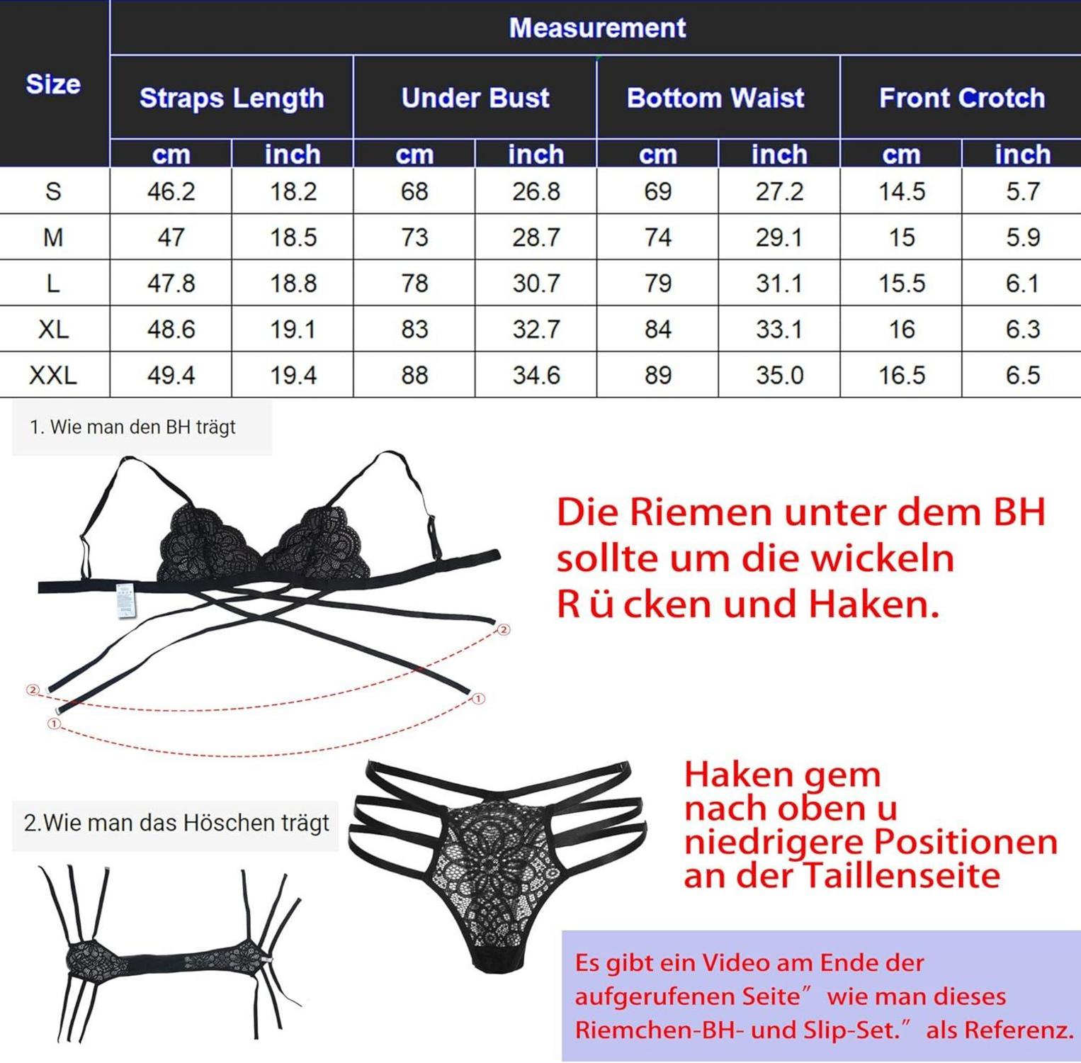 Avidlove Spitzen Dessous Set BH und Slip V-Ausschnitt Marineblau S