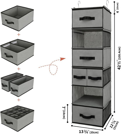 Hängeorganizer mit Schubladen, Grau, Stoff, Schlafzimmer, 5 Schubladen