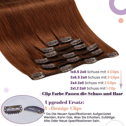 Echthaar Haarverlängerung Rotbraun 55cm Clip-In