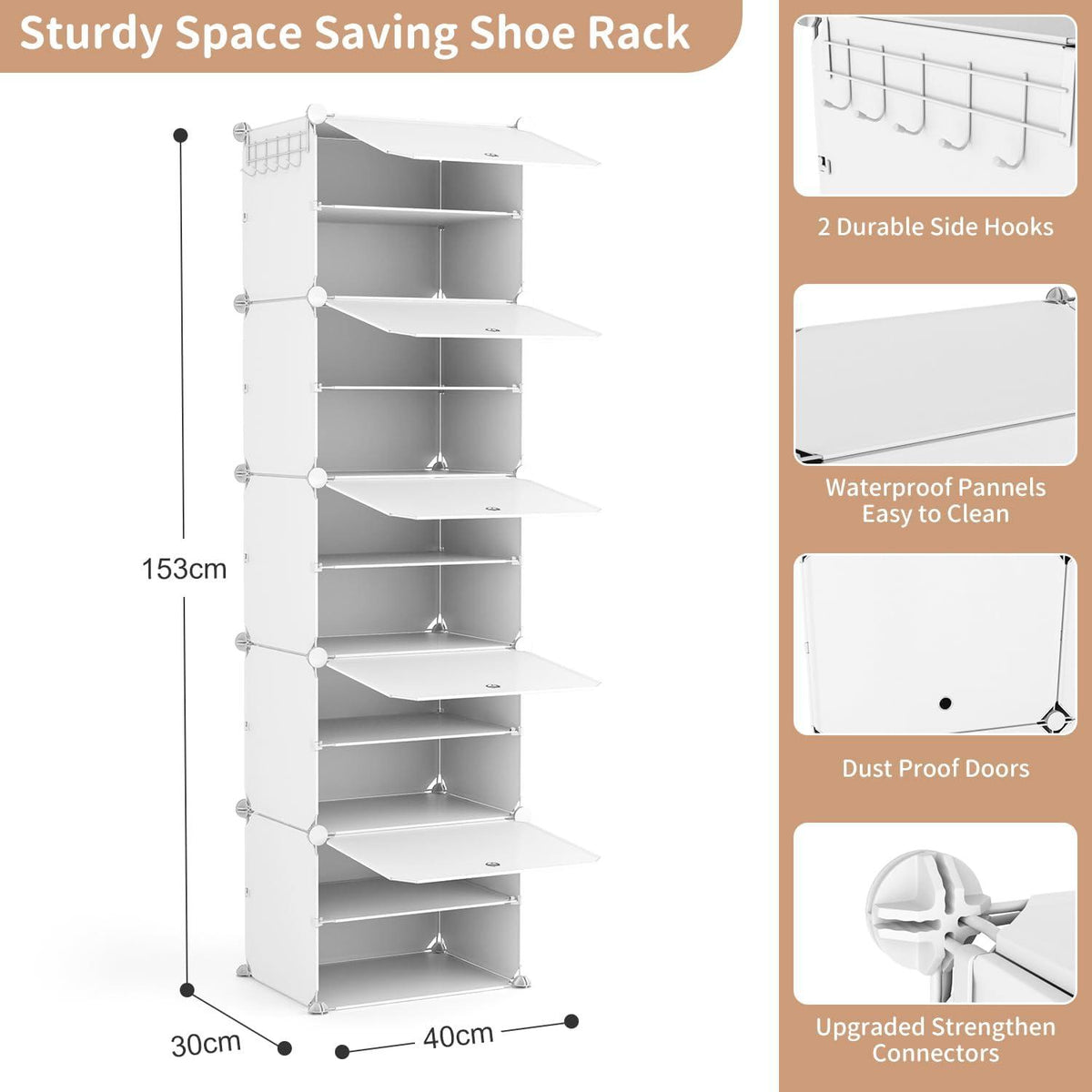 Schuhregal Organizer 10 Ebenen, 20 Paar weißer Schuhschrank