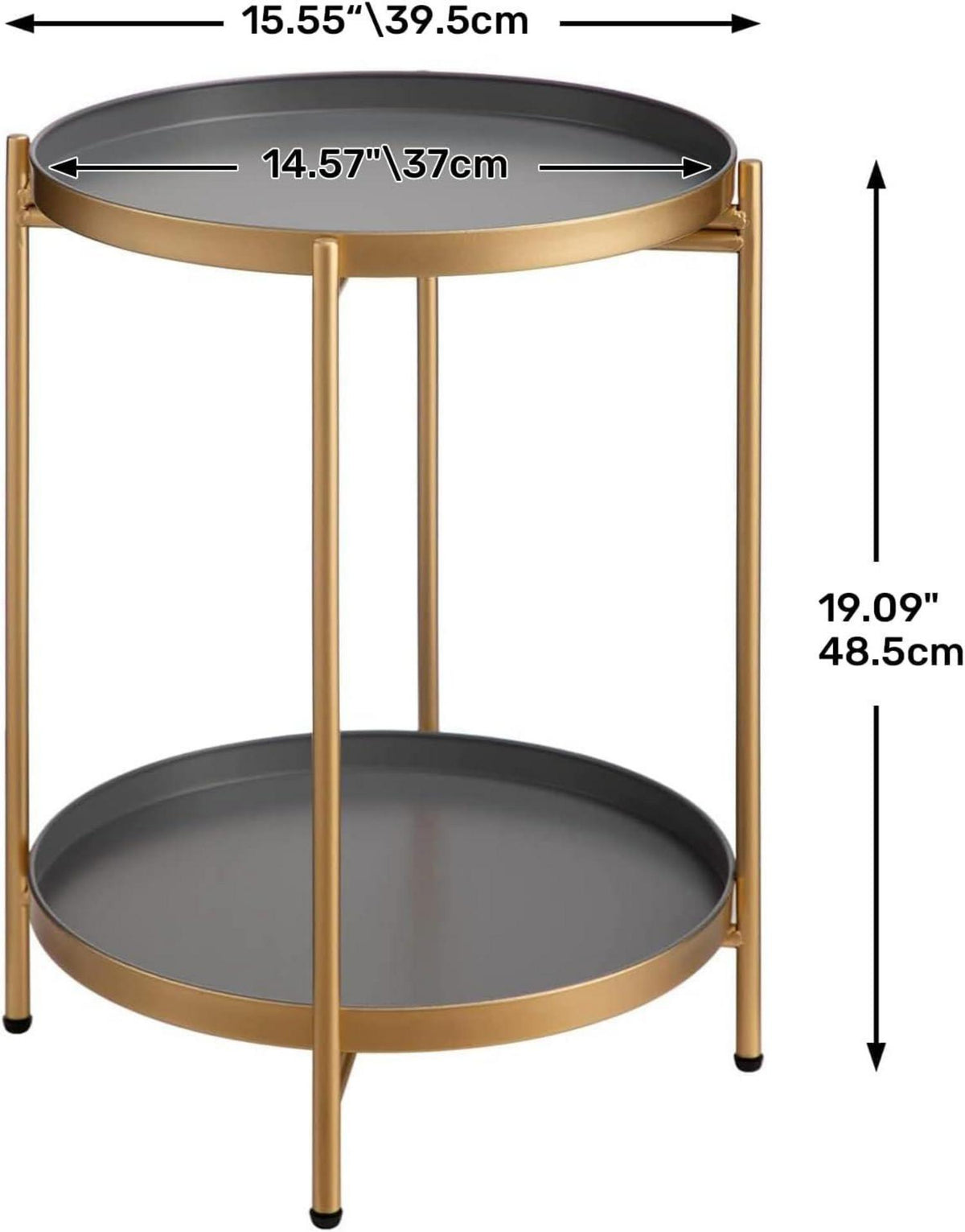 Runder Goldener Beistelltisch Metall 2 Ebenen Grau