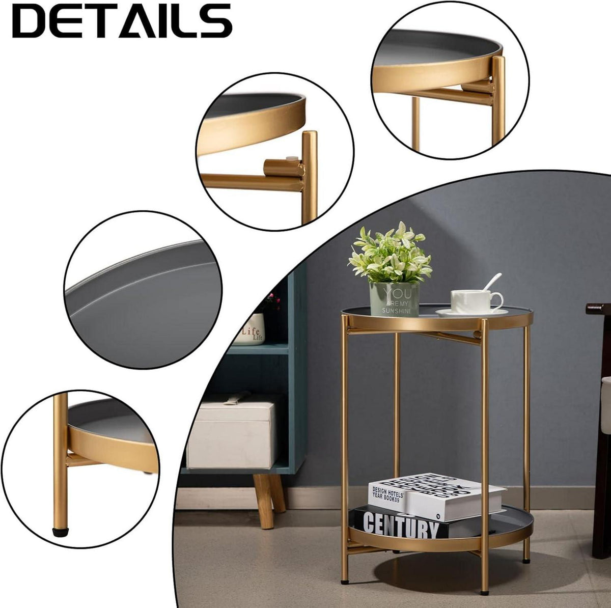 Beistelltisch Rund Gold Metall 2 Ebenen Couchtisch Snacktisch Teetisch