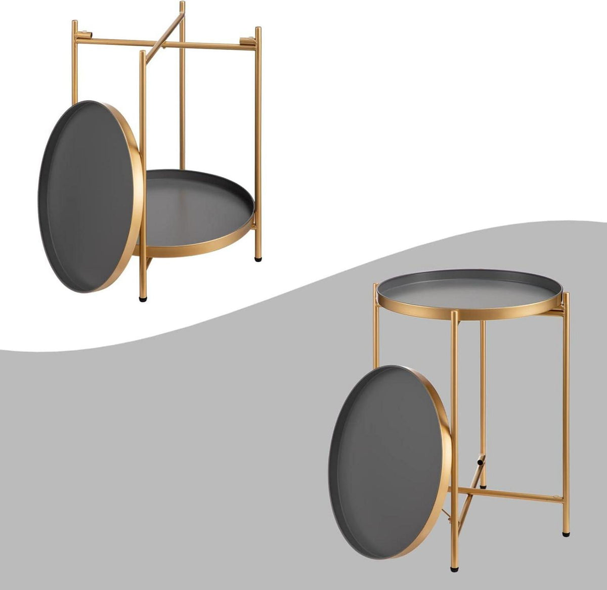 Runder Beistelltisch Gold Metall 2 Etagen Wohnzimmer Nachttisch Terrasse