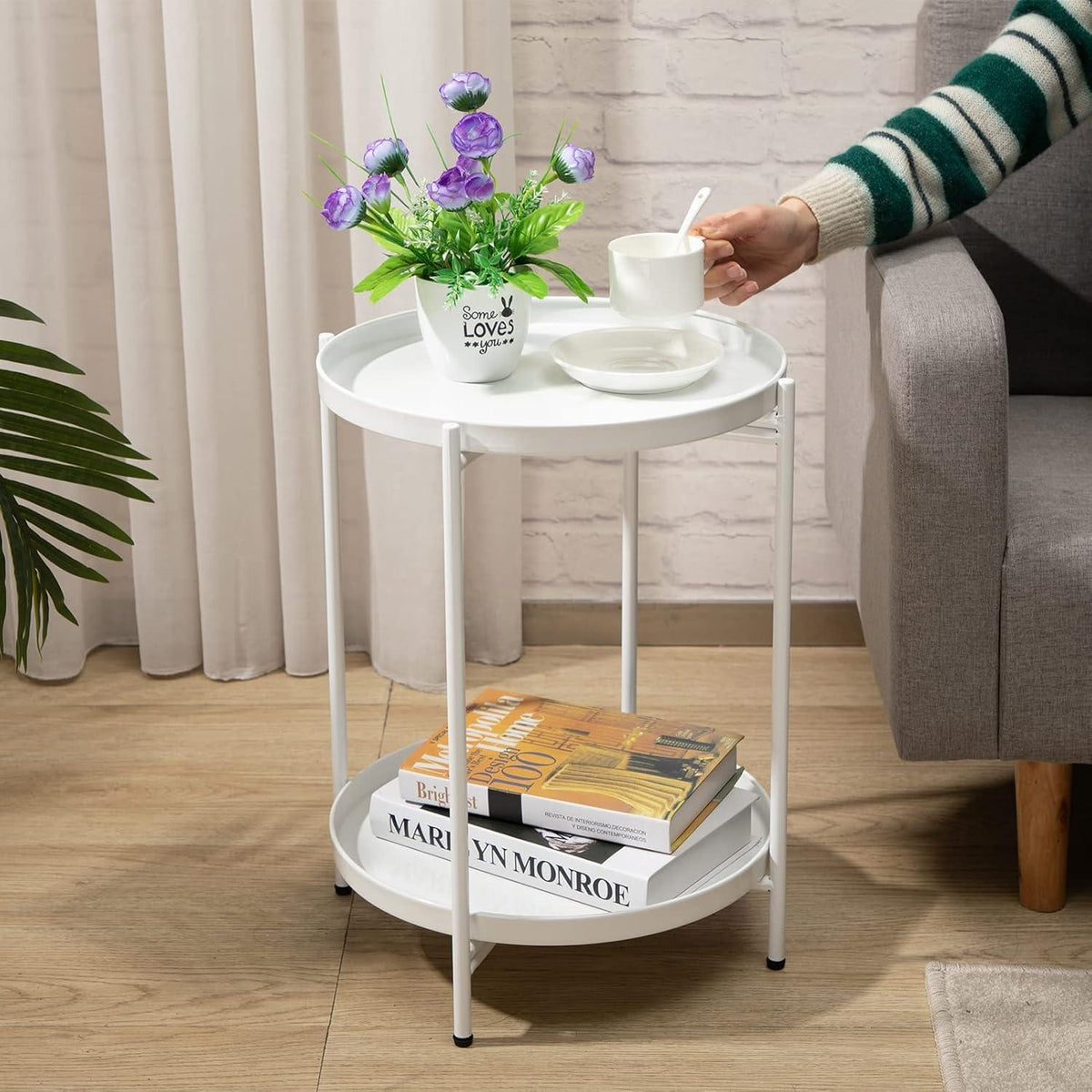 HollyHOME Beistelltisch Metall 2 Ebenen Snacktisch Couchtisch Teetisch Nachttisch Sofatisch