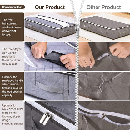 Unterbett Aufbewahrungsbox Set 3-teilig Grau Schlafzimmer Organizer