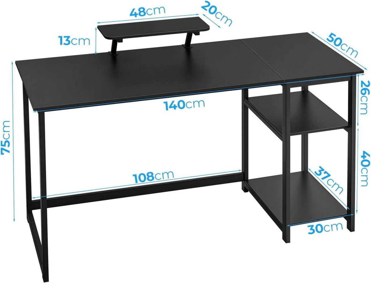Schreibtisch mit Stauraum 140cm für Home Office Schwarz