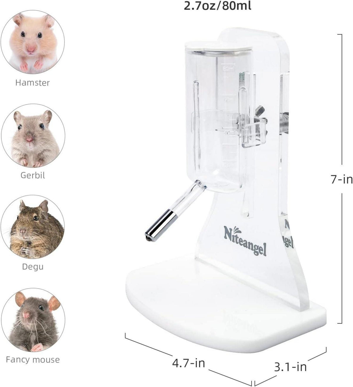 Niteangel Wasserspender mit Ständer für Kleintiere 80ml Walt