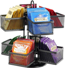 Drehbare 2 Etagen Teebox mit 8 Fächern - Metall Teebeutel Organizer