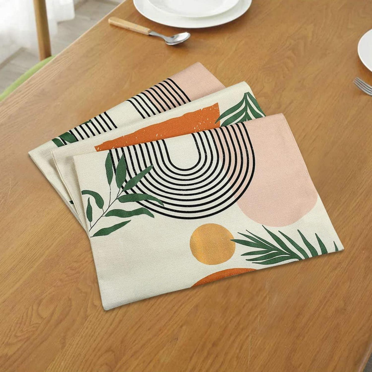 Beiger abstrakter Leinen Tischläufer 40x140 cm – Boho Deko