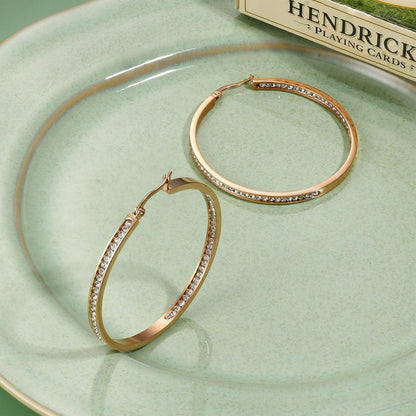 Creolen Edelstahl Damen mit Zirkonia, 40-60mm, Silber/Gold/Roségold