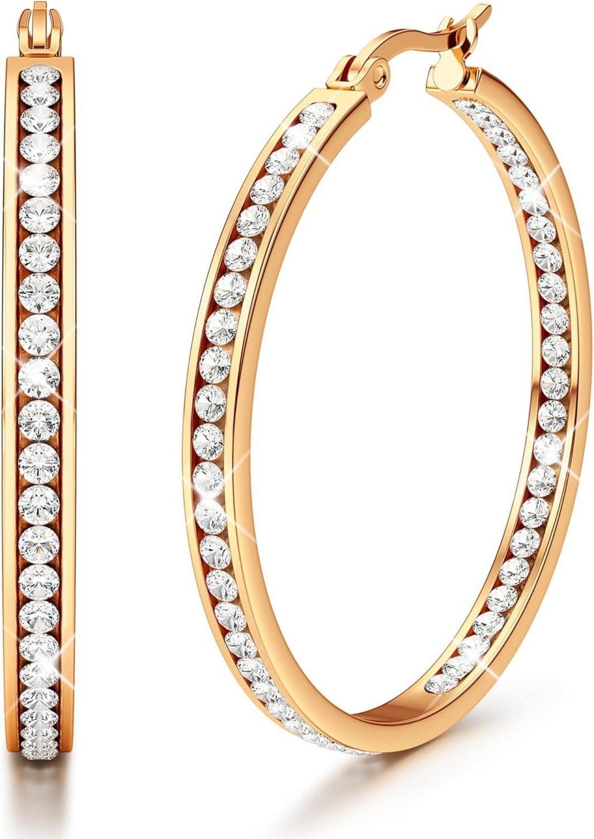 Adramata Edelstahl Creolen Damen AAA Zirkonia Ohrringe 60mm