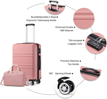 KONO Mittelgroß Reisekoffer Set Rollkoffer 2-teilig Rosegold