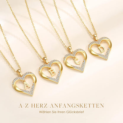 Initialen Herz Halskette Damen Buchstabenkette 925 Silber Zirkonia
