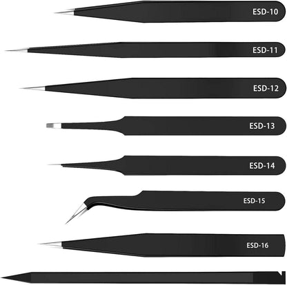 7Stk ESD Pinzetten Set Antistatisch Edelstahl Reparaturwerkzeug Modelbau Laborarbeit