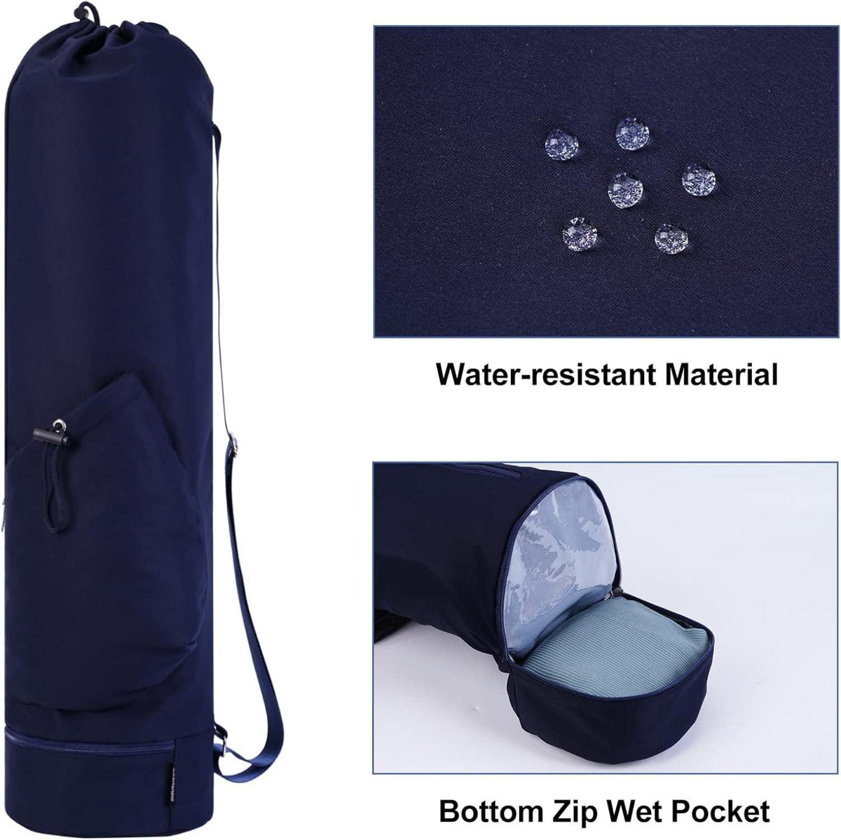 Yogatasche Damen mit Nassfach und Flaschentasche Navy Blau