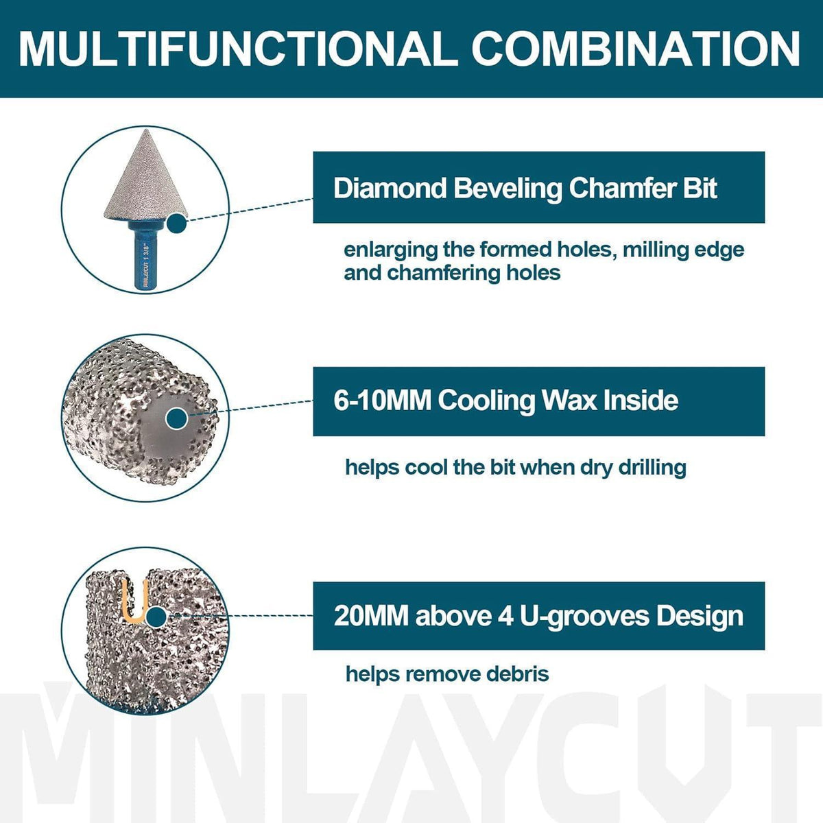 Diamant Fliesenbohrer Set 9tlg. mit Fingerfräser für Granit & Marmor
