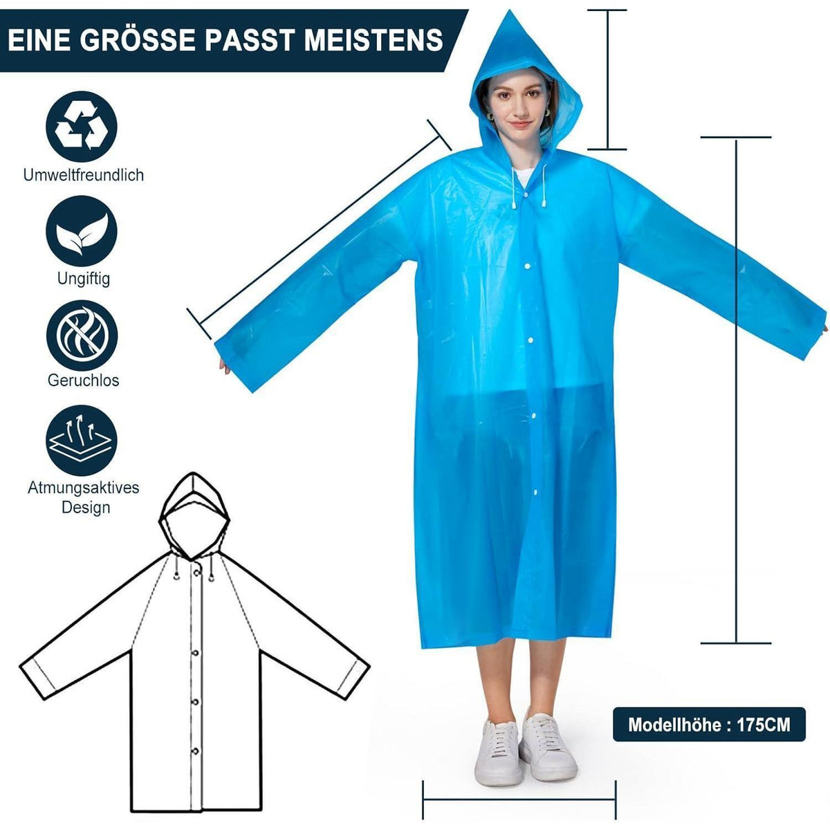 Wasserdichter Regenponcho Damen Herren – Faltbar & Wiederverwendbar