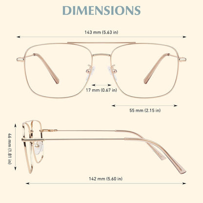 Pilotenbrille ohne Sehstärke, Metallrahmen, Vintage Stil, Gold