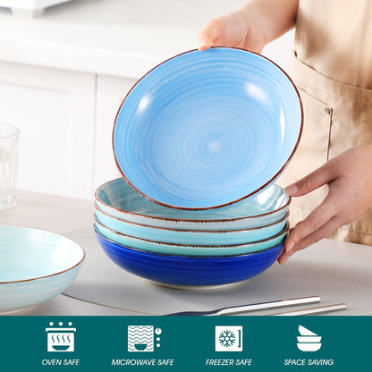 Suppenschalen Set 6er Steingut Bonita Pastateller 38 OZ Blau