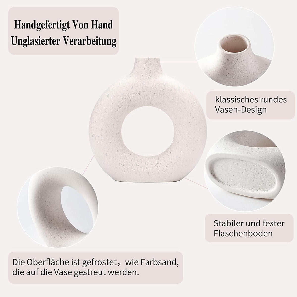 Donut Vase Beige Matt Keramik Set M+S | Moderne Wohnkultur