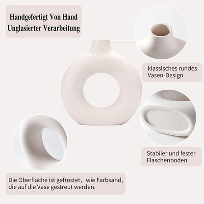 Donut Vase Beige Matt Keramik Set M+S | Moderne Wohnkultur