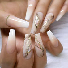 24 Stück Coffin Marble Nägel Gold Swirl French Künstliche Nägel
