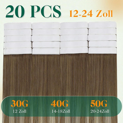 Echthaar Tape Extensions Braun Balayage Ombre Platinblond