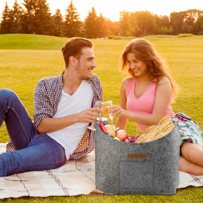 XL Brennholzkorb Filztasche Holzkorb 45x40x32cm Grau | Extra dicker rPET-Filz & verstärkter Griff