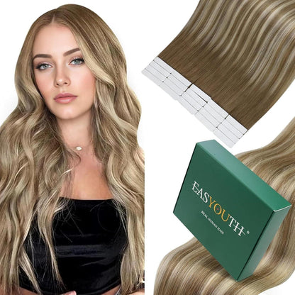 Echthaar Tape Extensions Balayage Blond Ombre Platinblond 60cm
