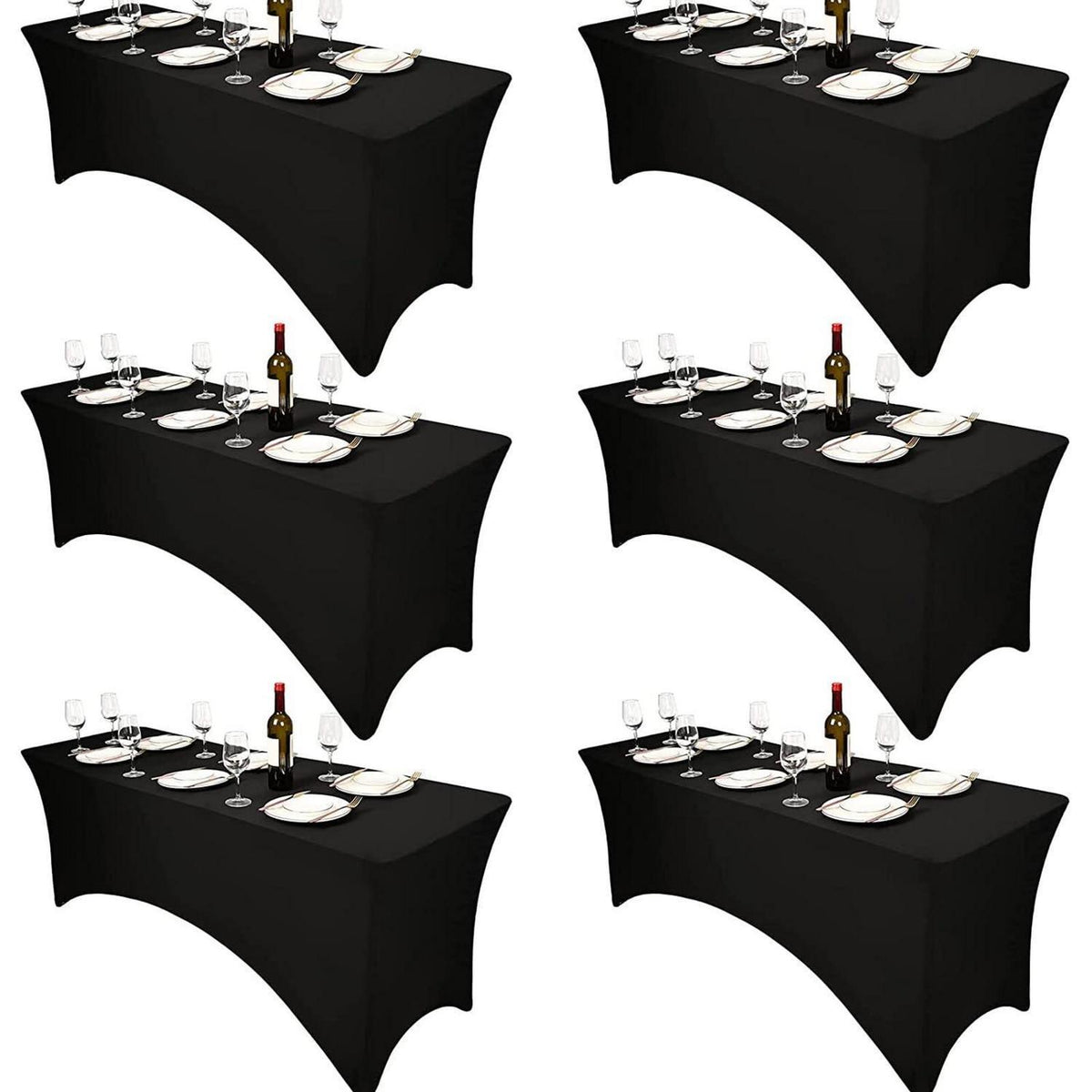 6x Schwarze Spandex Tischdecken 6 Fuß - Dehnbar & Anti-Falten