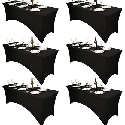 6x Schwarze Spandex Tischdecken 6 Fuß - Dehnbar & Anti-Falten