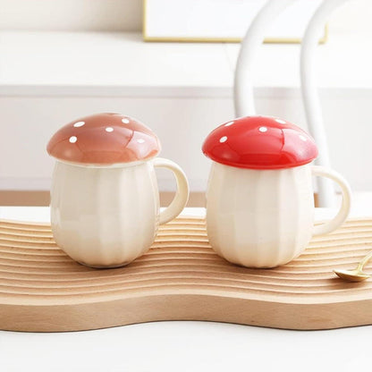 Kawaii Pilz Kaffee Tasse Set mit Deckel - Geschenke für