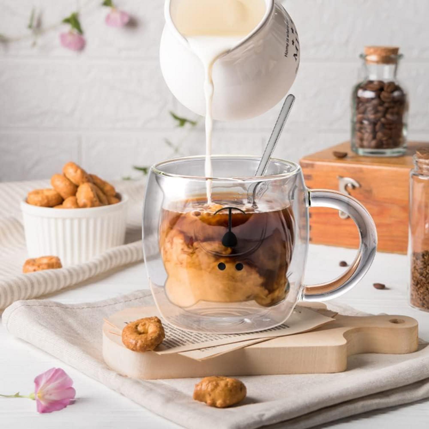ecooe Süße Bär Doppelwandige Gläser 280ml Latte Macchiato Cappuccino Kaffeetasse