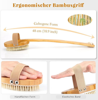 Rückenbürste mit Langem Stiel und 3 Ersatzaufsätzen für