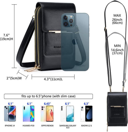 Kleine Damen Handy Umhängetasche Crossbody PU Leder Schwarz
